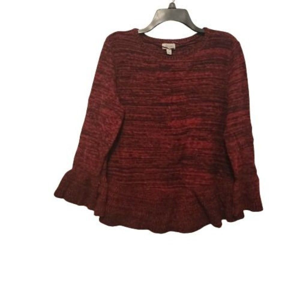 Style & Co Womens Red Black Knitted Bell Sleeve Pullover Sweater Size Large